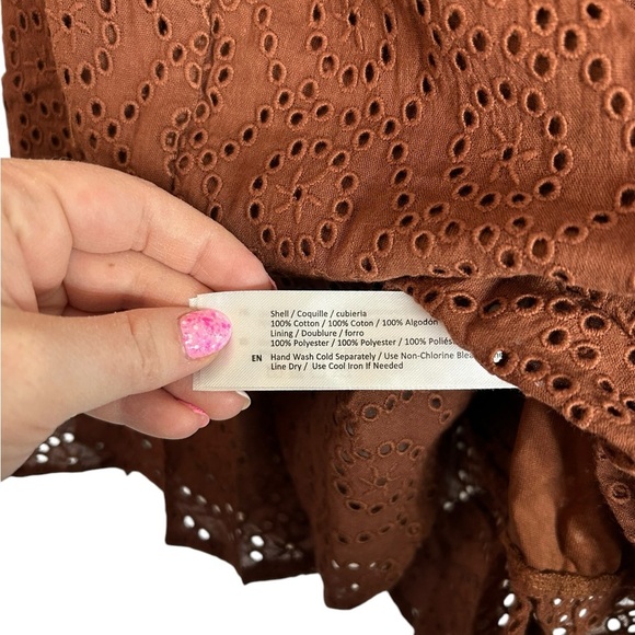 Band of the Free Brown Palmer Eyelet Boho Peplum Stretch Top Womens Sz Large NWT - Picture 9 of 13